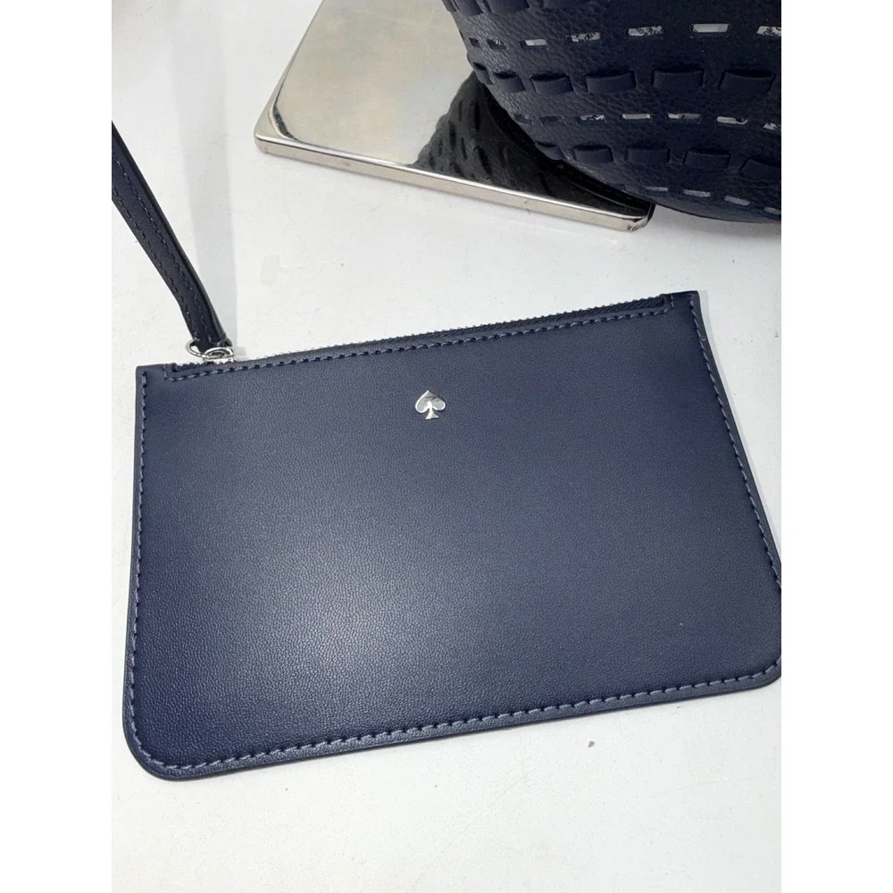 Kate Spade Dahlia Small Tote Parisian Navy Leather Woven Flower Bag KO471 NEW